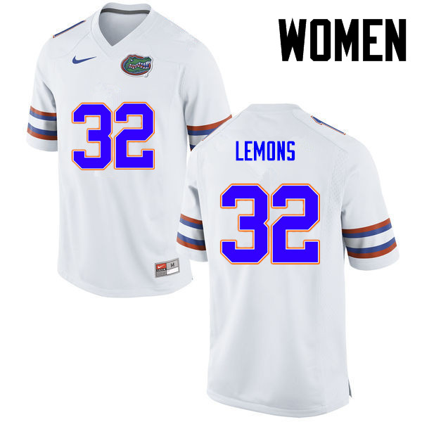 Women Florida Gators #32 Adarius Lemons College Football Jerseys-White